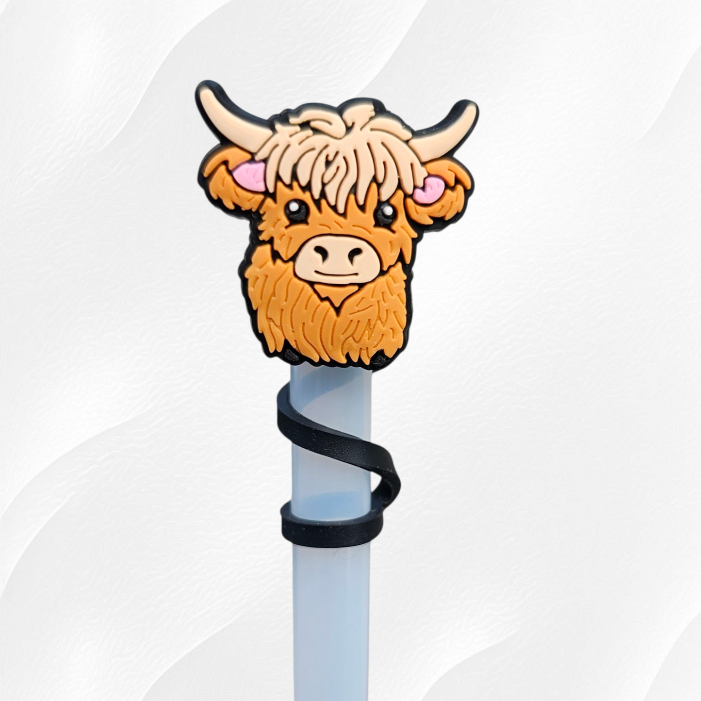 Cute Highland Cow 10mn Silicone Straw Toppers