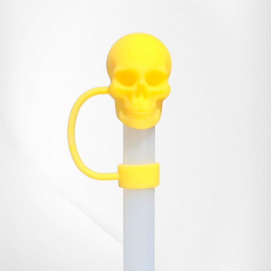 Halloween Skull 3D Silicone Straw Topper  - Bright Yellow