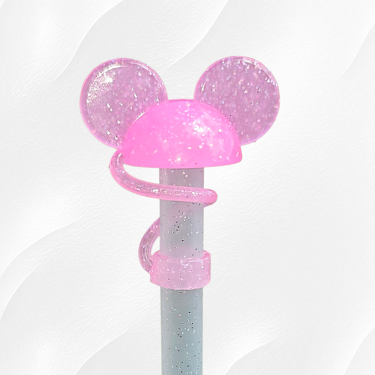 Jelly Pink Glitter 3D Silicone Straw Topper. 
