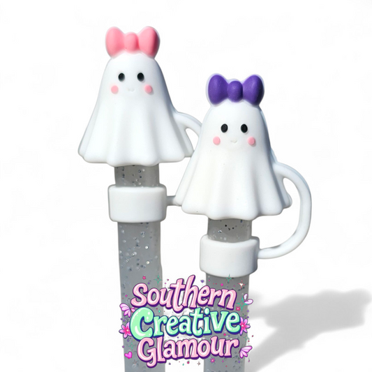 Girly Ghost 3D Silicone 10mm Straw Toppers by Southern Creative Glamour 