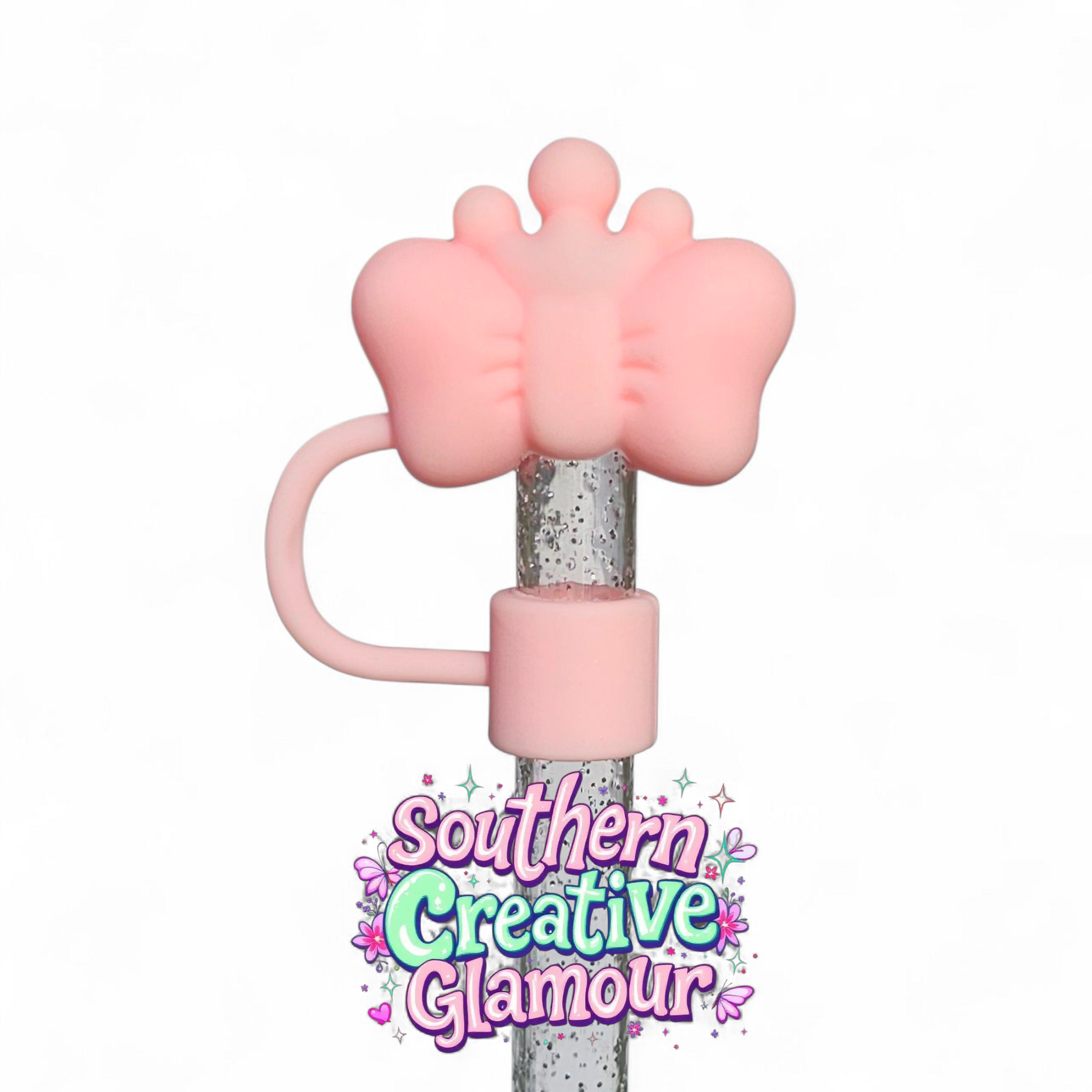 Blush Pink 3D Princess Butterfly 10mm Straw Topper by Southern Creative Glamour 