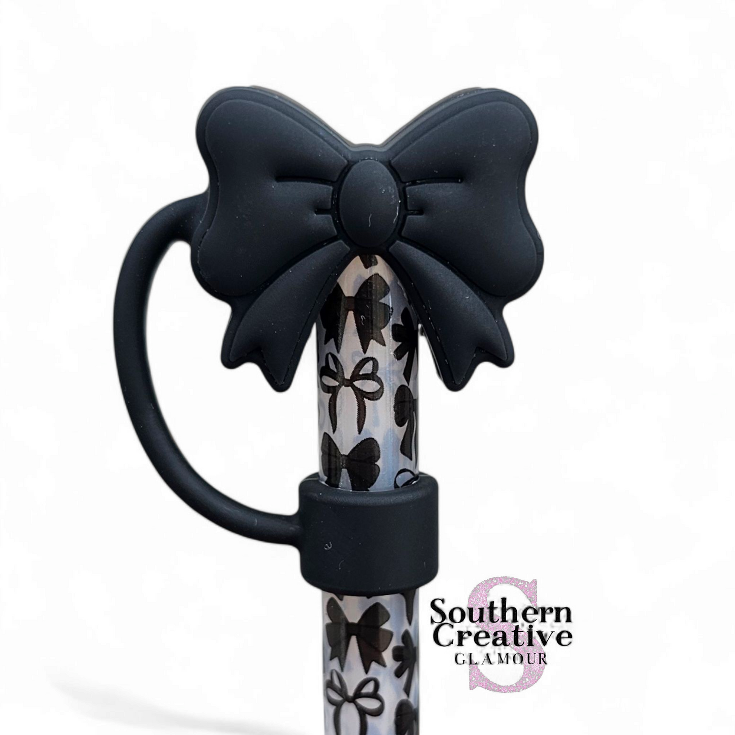 Black Coquette Bow 3D Silicone 10mm Straw Toppers by Southern Creative Glamour 