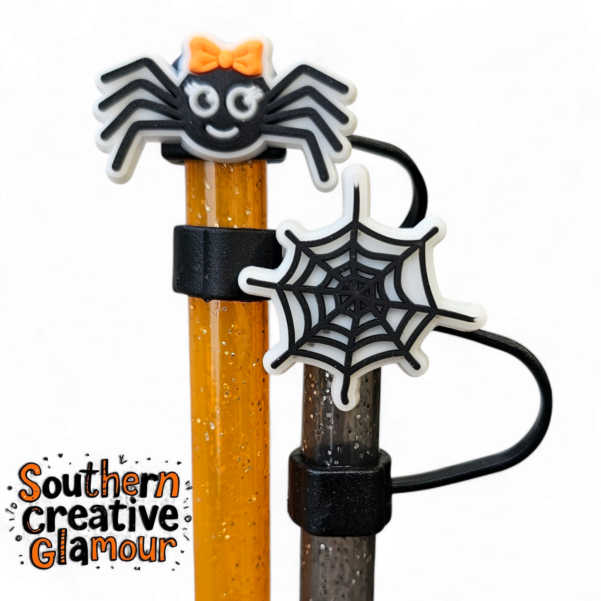 Spider Halloween Silicone 10mm Straw Topper by Southern Creative Glamour 