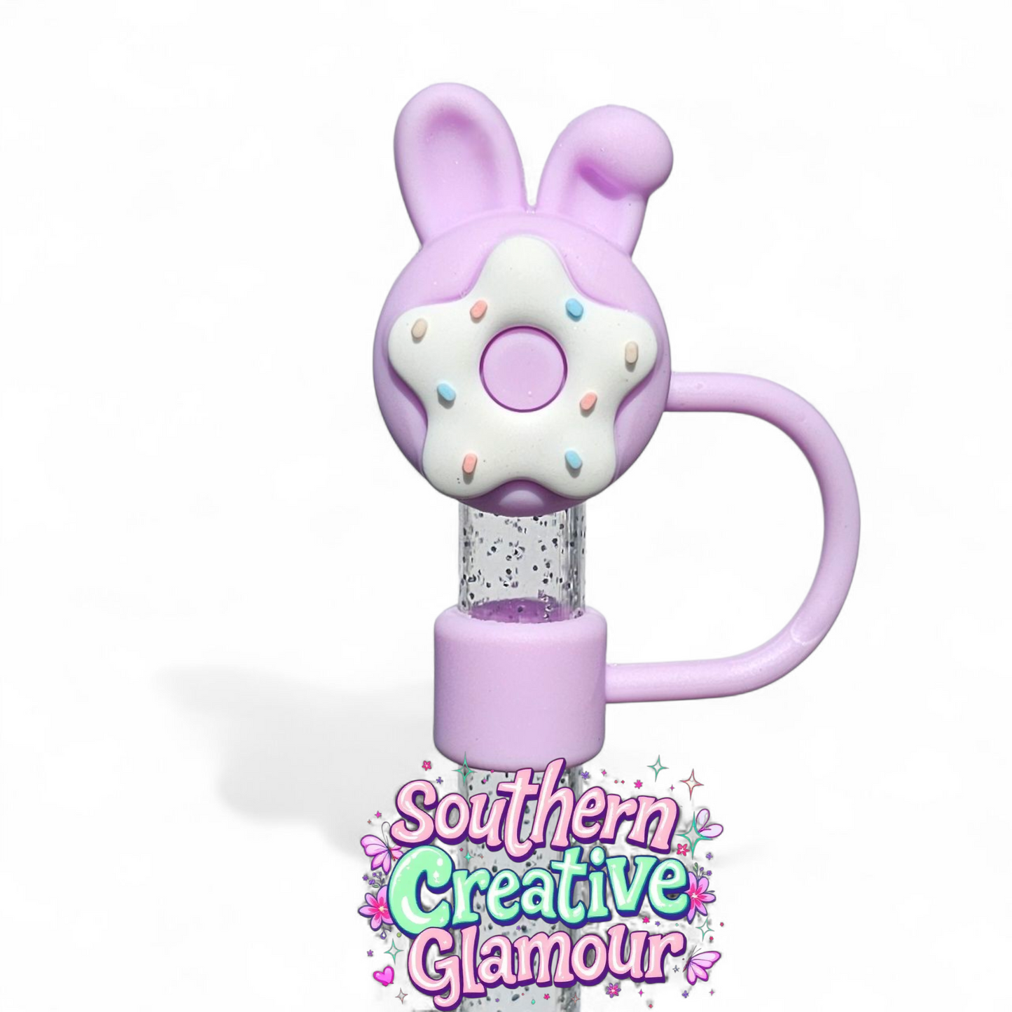 Purple Donut Bunny 3D 10mm Straw Topper by Southern Creative Glamour 
