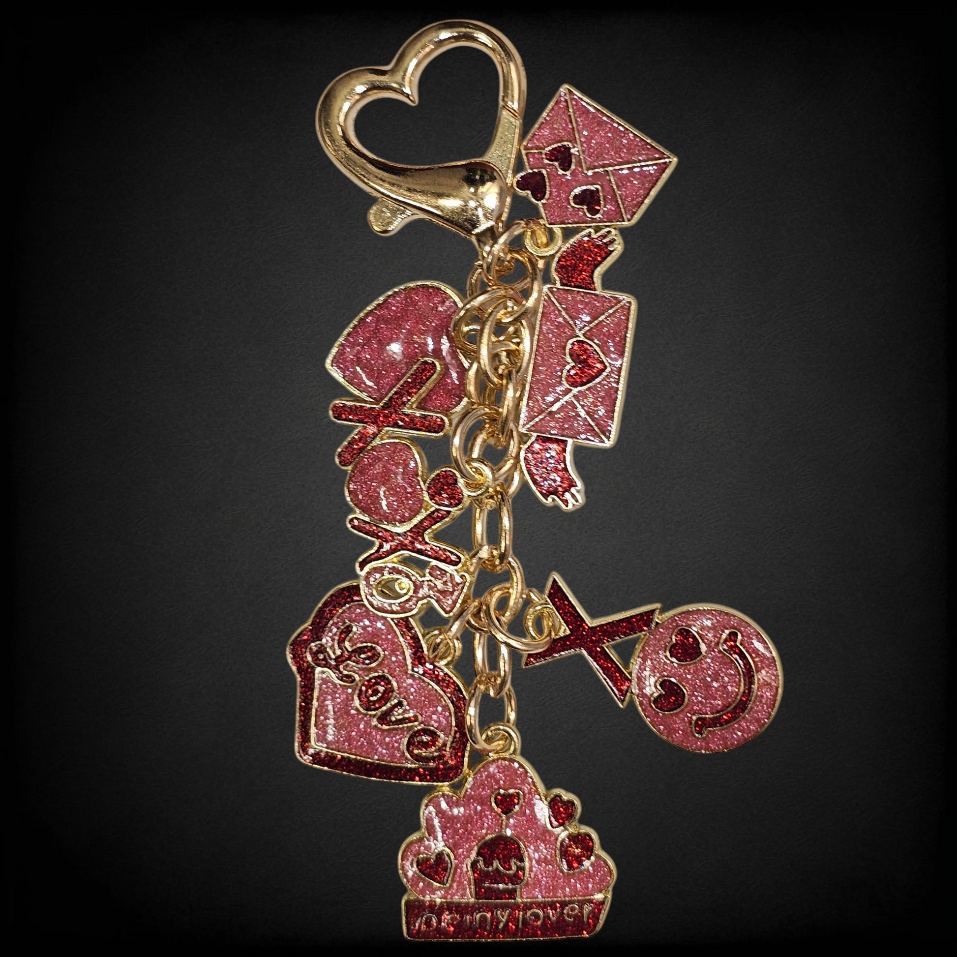 Red, Pink, and Gold Glitter Hearts, XOXO, and Smiley Face Valentine's Day Straw Charm  - Straw Dangle. 