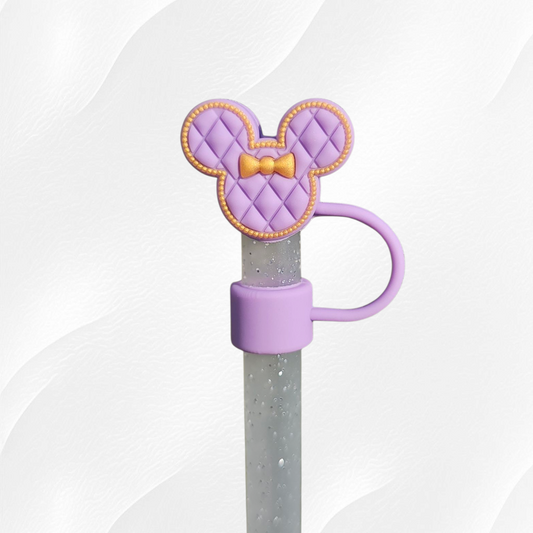 Purple and Gold Minnie Mouse Inspired 3D Silicone Straw Topper. 