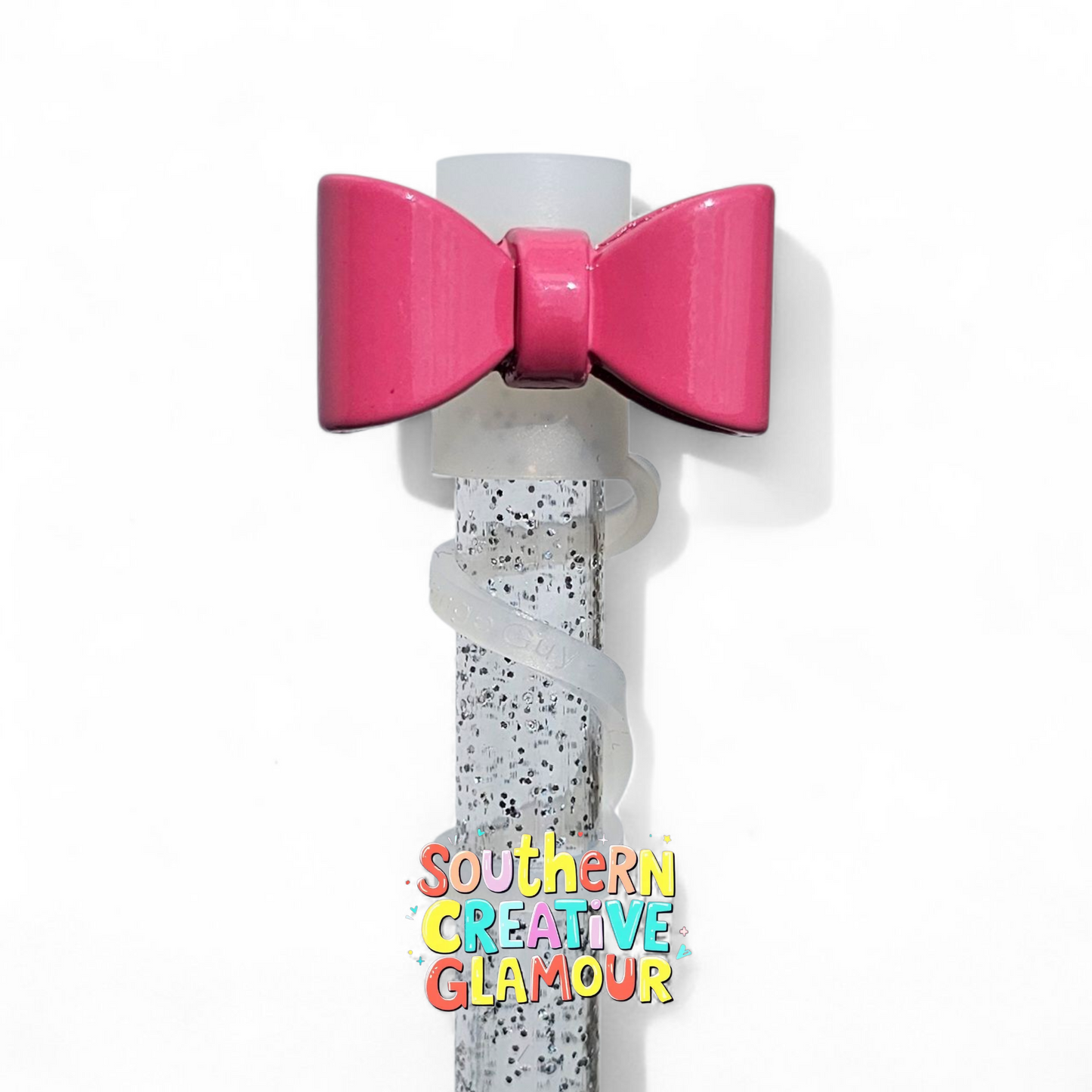 Pink Mini Bow Tie Silicone 10mm Straw Toppers