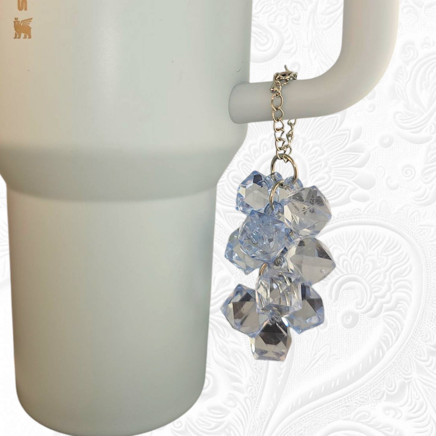 Spring Blue Crystal Beaded Tumbler Charm. Use as a tumbler straw charm or tumbler cup handle charm. 