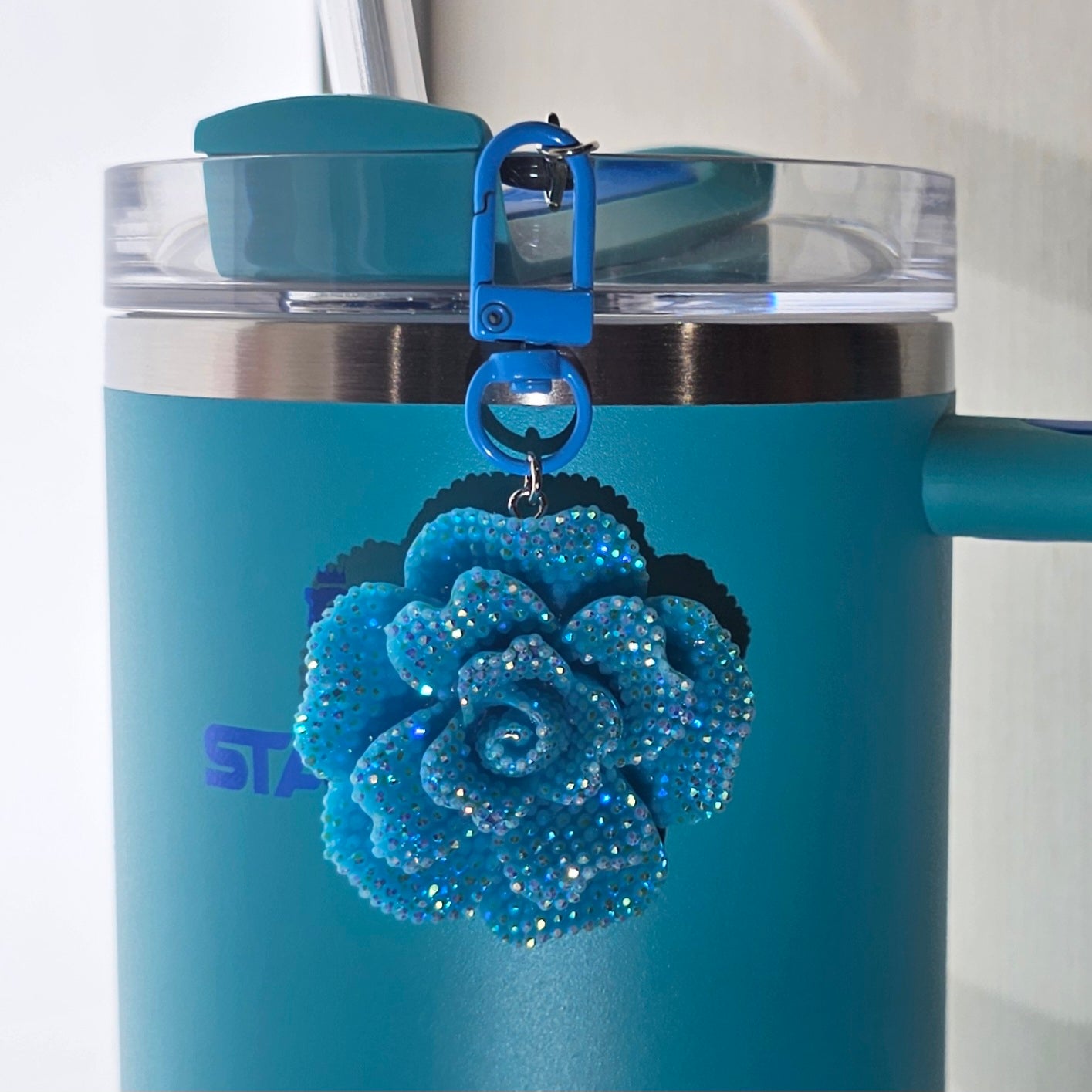 Luxury Glitter Rose Tumbler Charm  - Tiffany Teal Blue