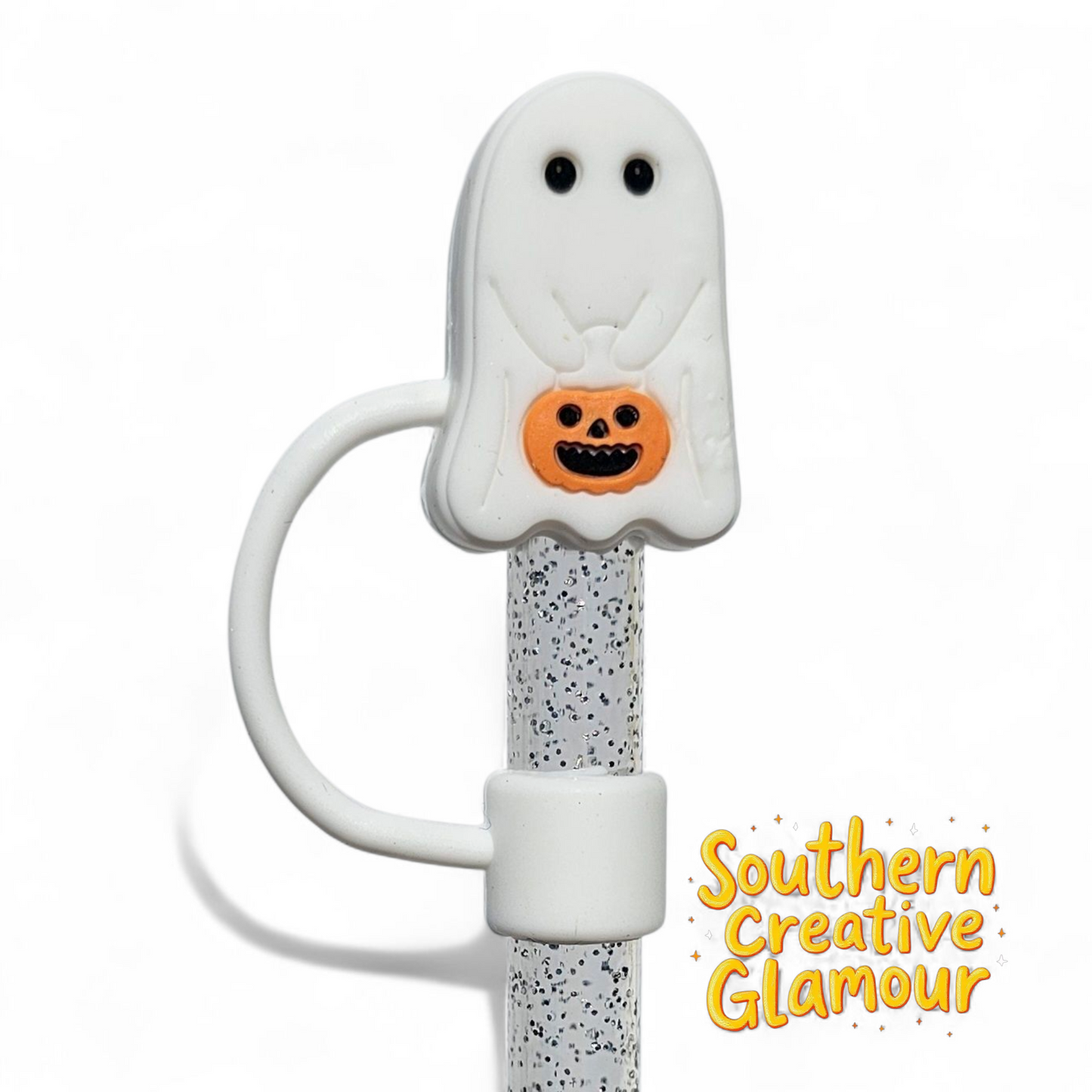 Trick-or-Treat Ghost 10mm Silicone Straw Topper
