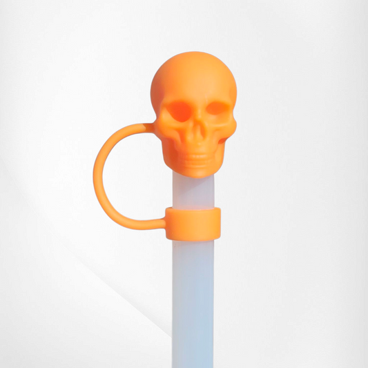 Halloween Skull 3D Silicone Straw Topper  - Orange