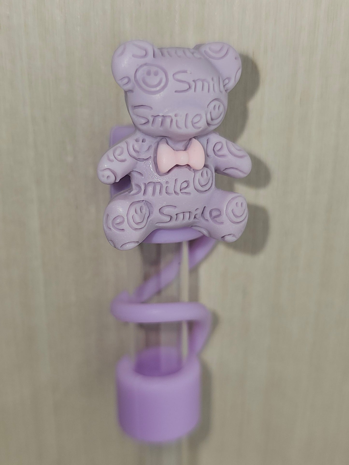 Lavender Lilac Teddy Bear Silicone Straw Topper  - Straw Cover  - Straw Cap. Gummy Bear Straw Topper. 