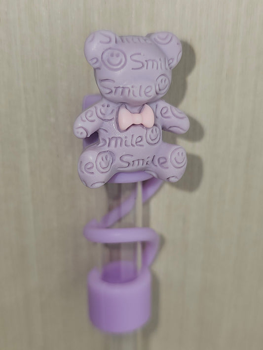 Lavender Lilac Teddy Bear Silicone Straw Topper  - Straw Cover  - Straw Cap. Gummy Bear Straw Topper. 