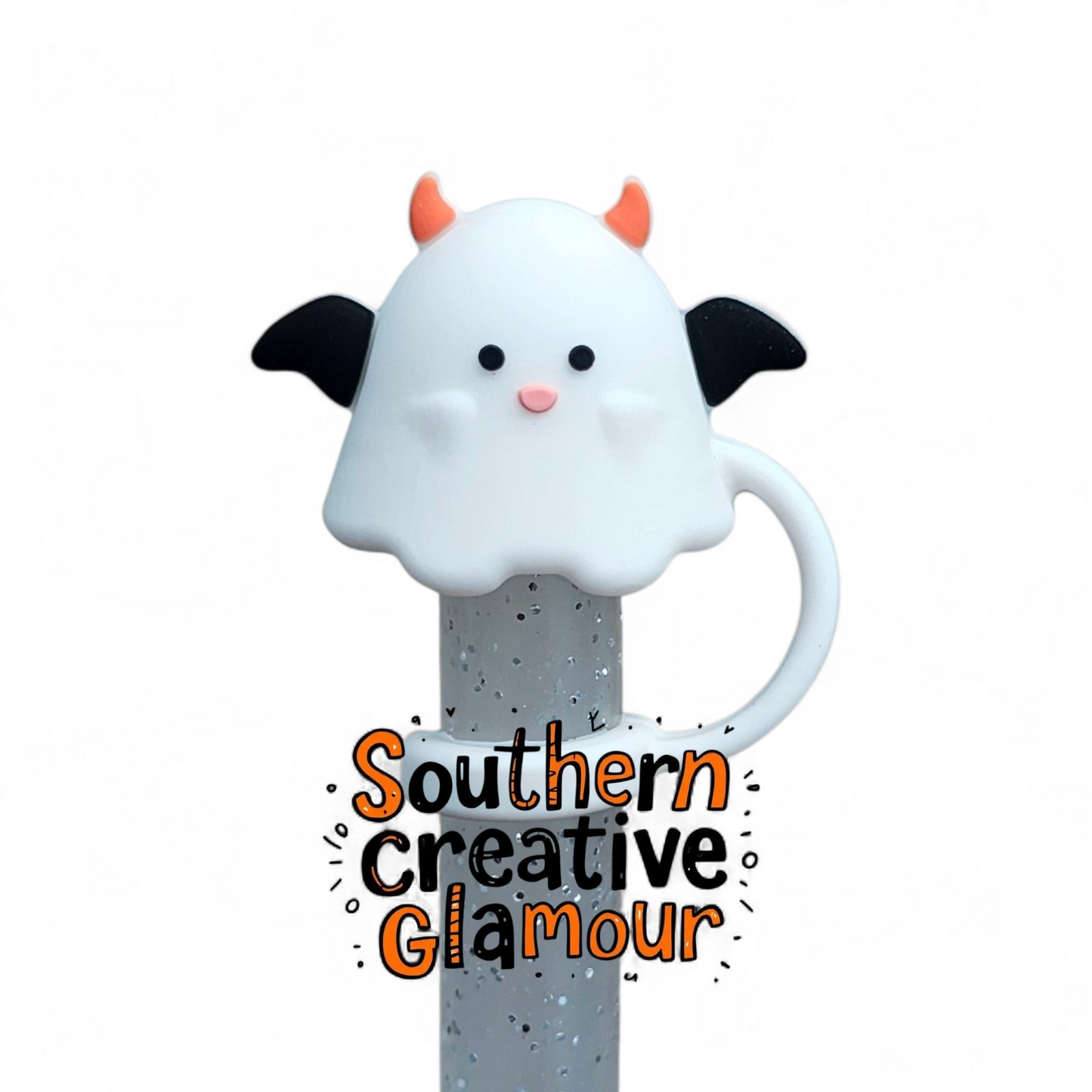 White Devil Ghost 3D Silicone 10mm Straw Toppers by Southern Creative Glamour 