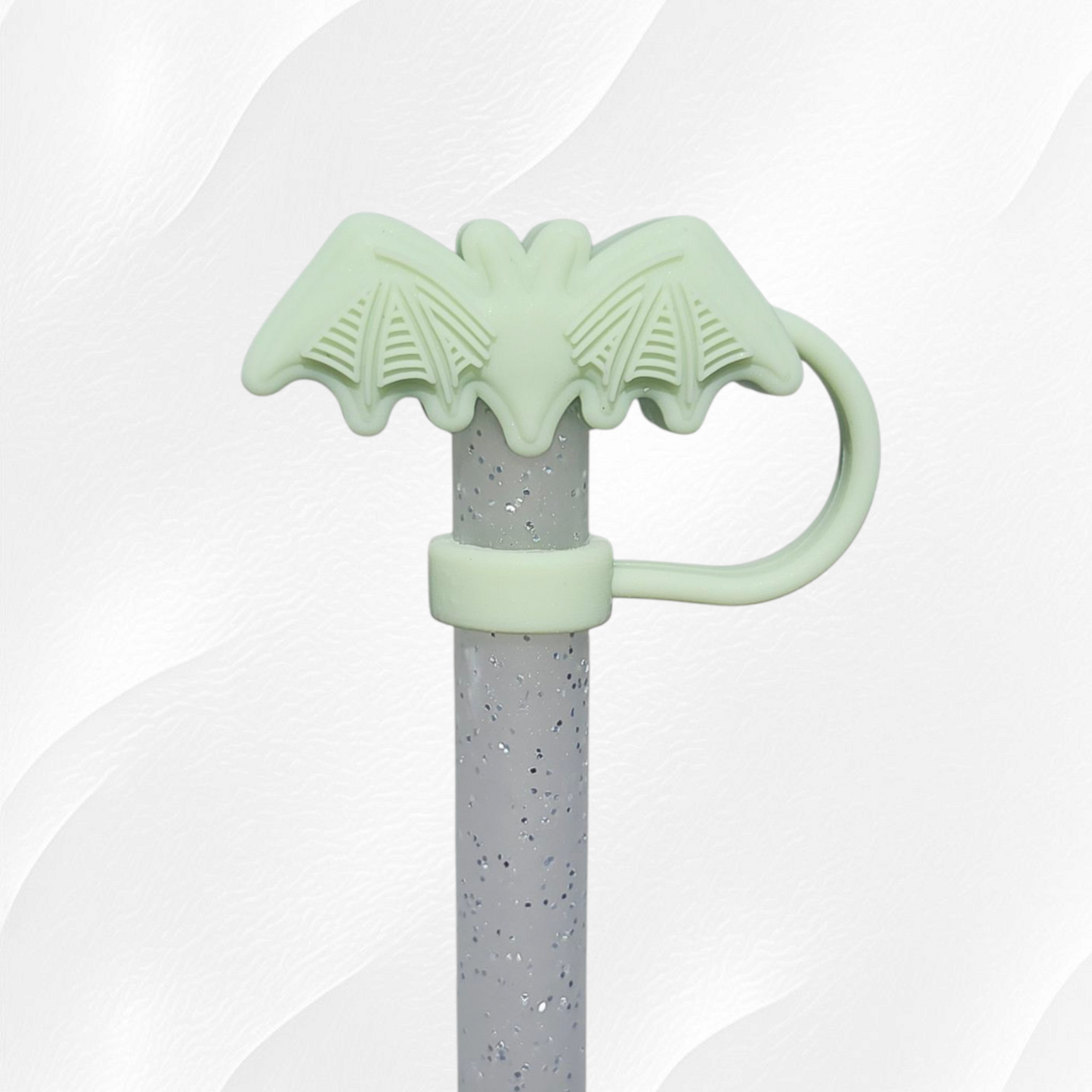 Macha Cream Green Textured Halloween Bat 3D Silicone Straw Topper 
