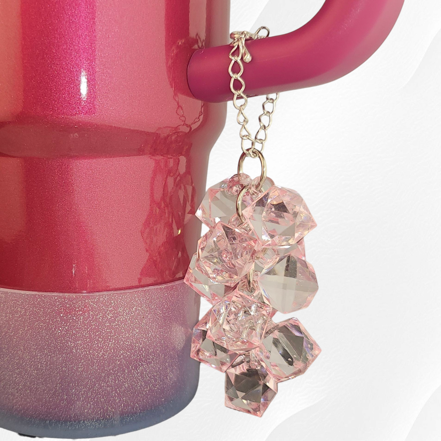 Pink Crystal Beaded Tumbler Charm. Use as a tumbler straw charm or tumbler cup handle charm. 