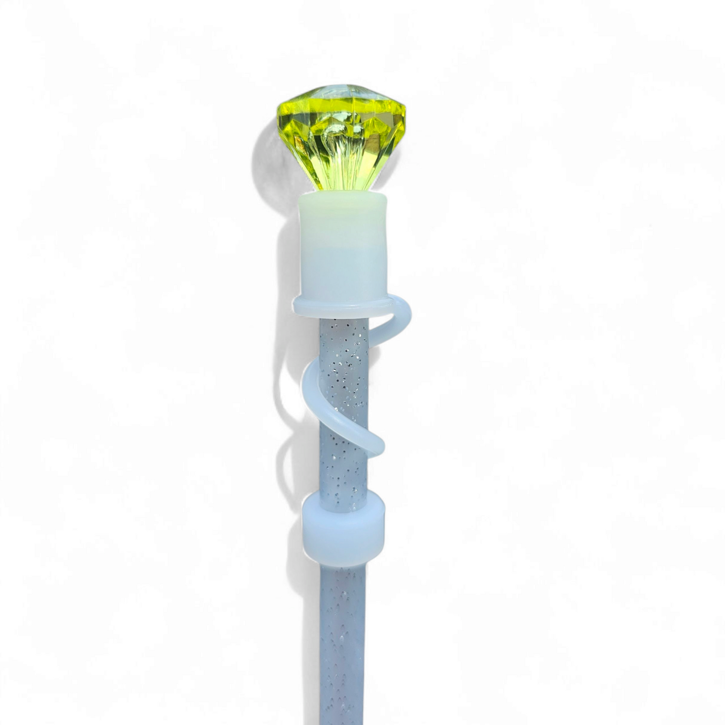Yellow Diamond Straw Topper with Semi-transparent Silicone Straw Topper Base. 