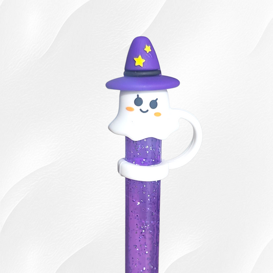 Cute Witchy Ghost Halloween 3D Silicone Straw Topper - Purple
