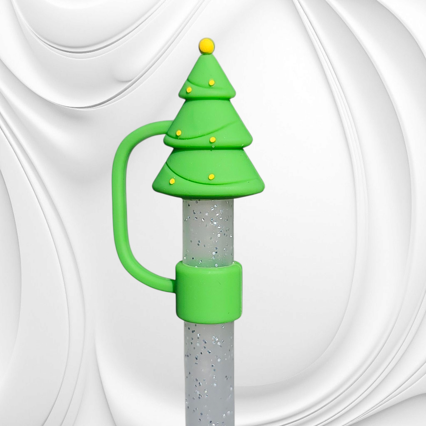 Grinch Green Christmas Tree 3D Silicone Straw Topper 