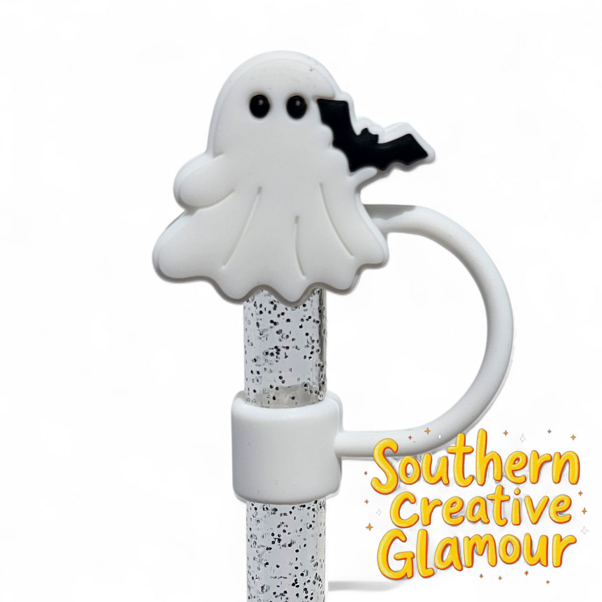 Ghost With Bat 10mm Silicone Straw Topper by Southern Creative Glamour