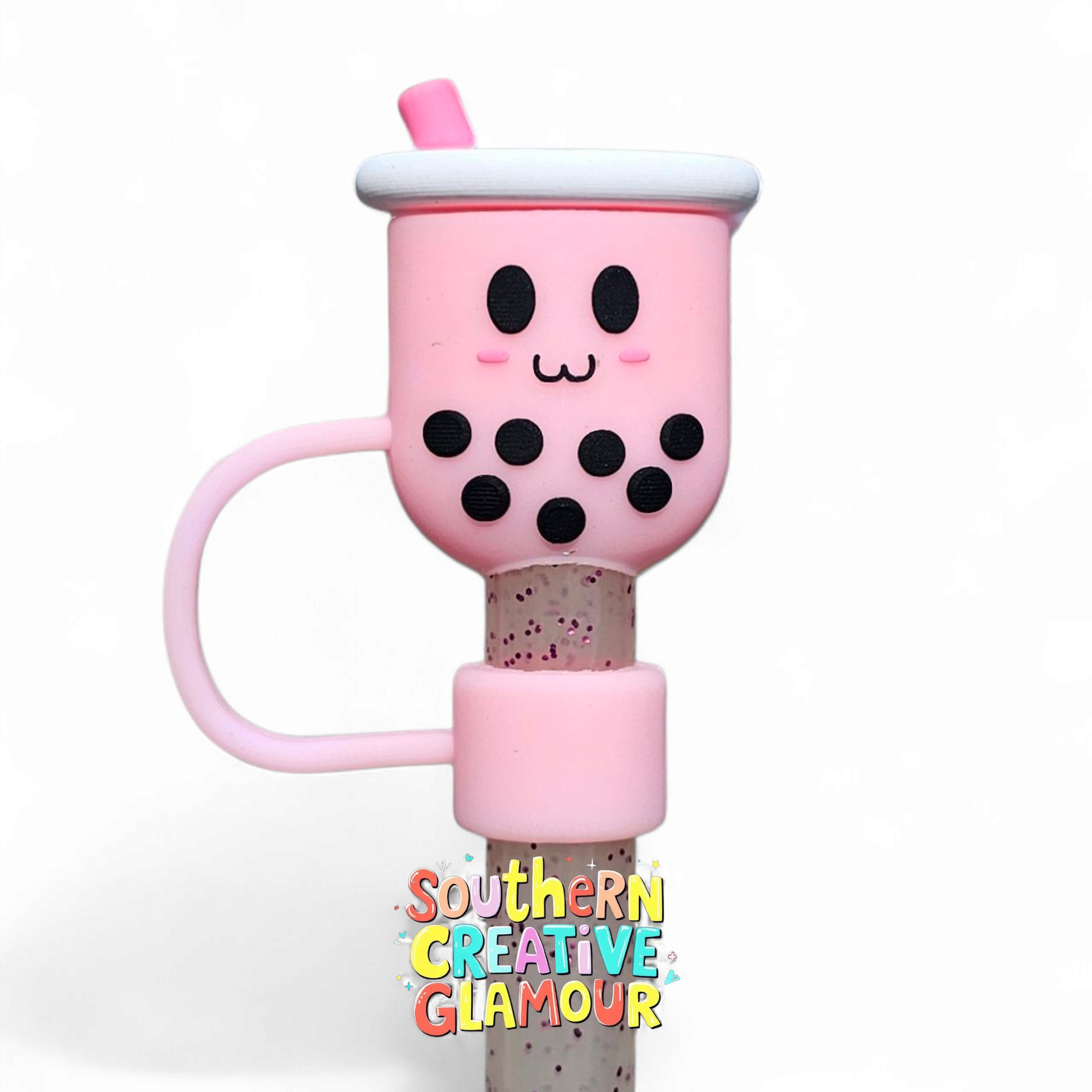 Pink Boba Tea 3D Silicone 10mm Straw Toppers by Southern Creative Glamour 