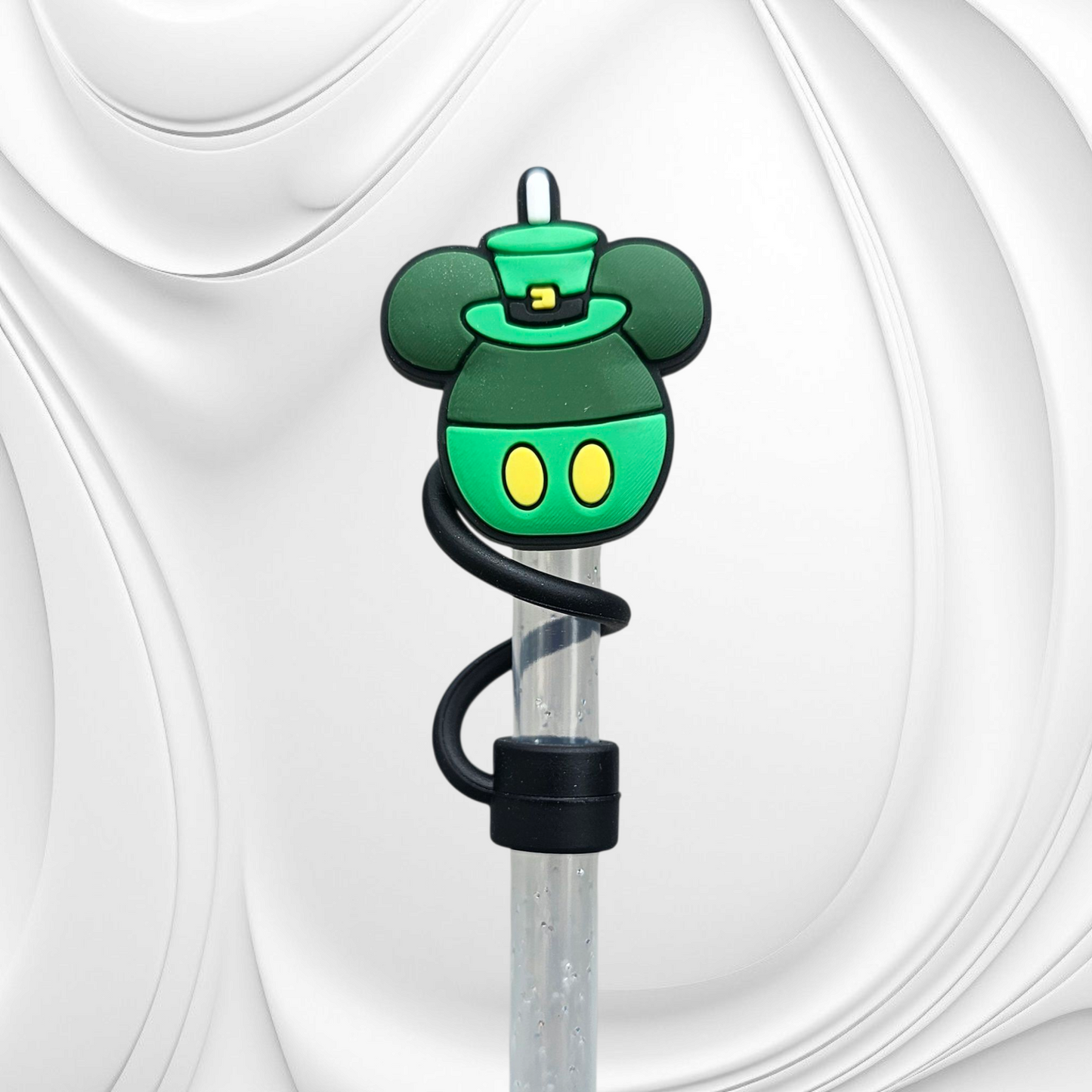 St. Patrick's Day Lucky Mickey Mouse Sucker 8mm Silicone Straw Topper. 