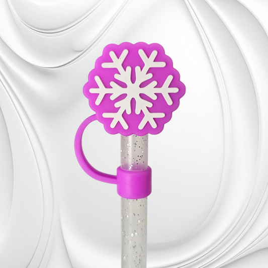 Electric Purple Snowflake 3D Silicone Straw Topper 