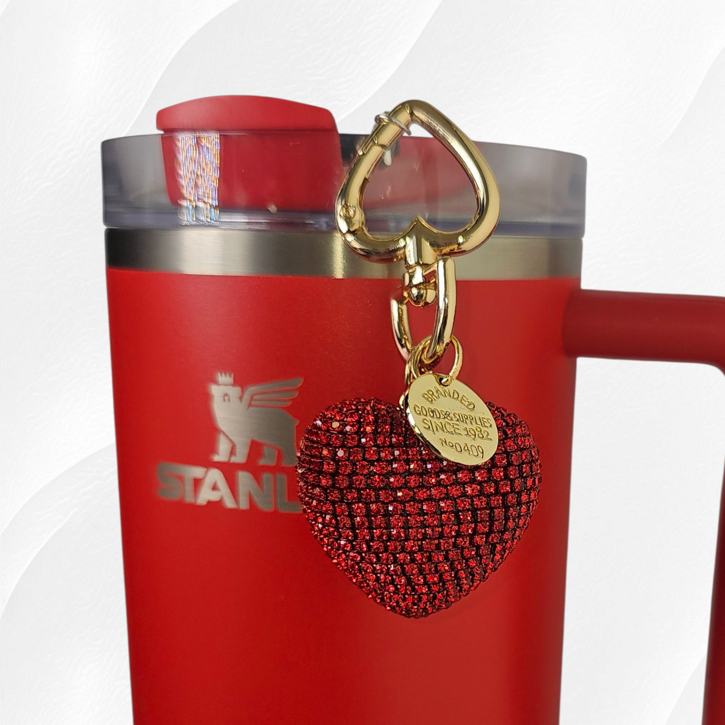 Red and Gold Glitter heart charm 