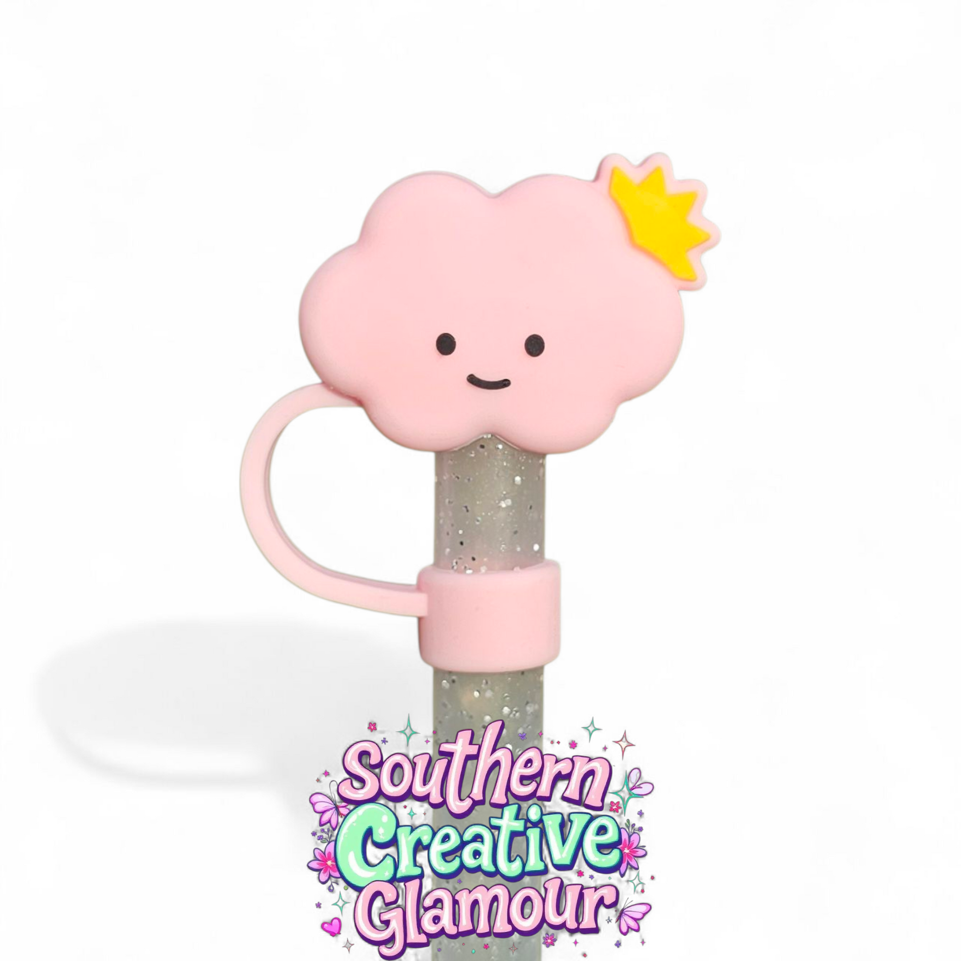 Pink Princess Cloud 3D Silicone 10mm Straw Toppers by Southern Creative Glamour 