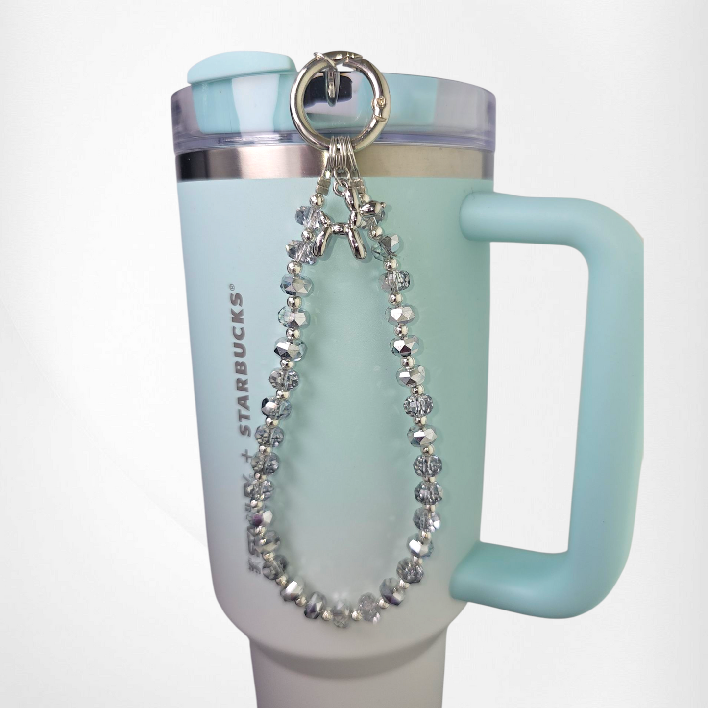 Crystal Beaded Balloon Dog Tumbler Charm Bracelet  - Mirror Silver