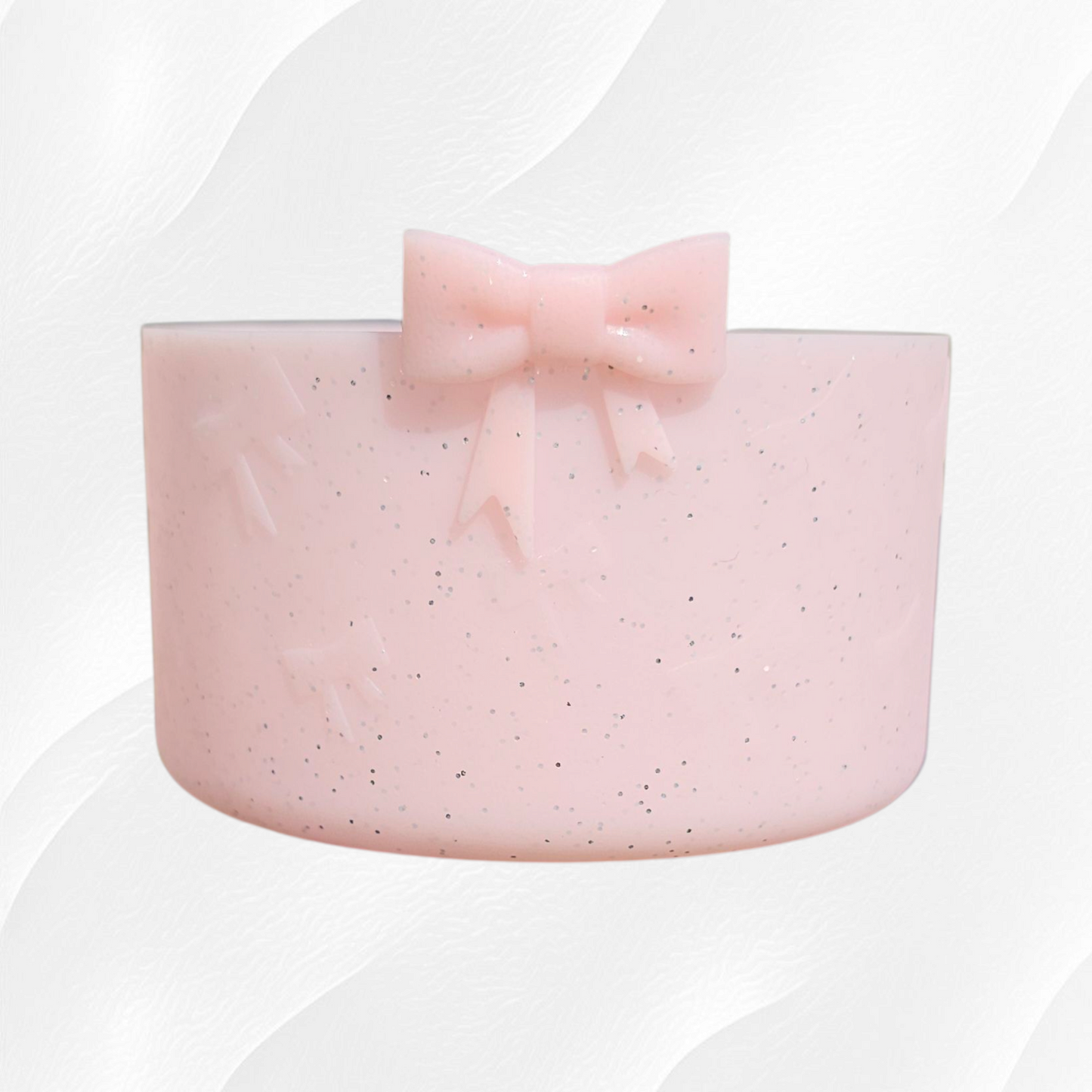 Pink glitter ribbon bow textured 3D silicone tumbler boot. 