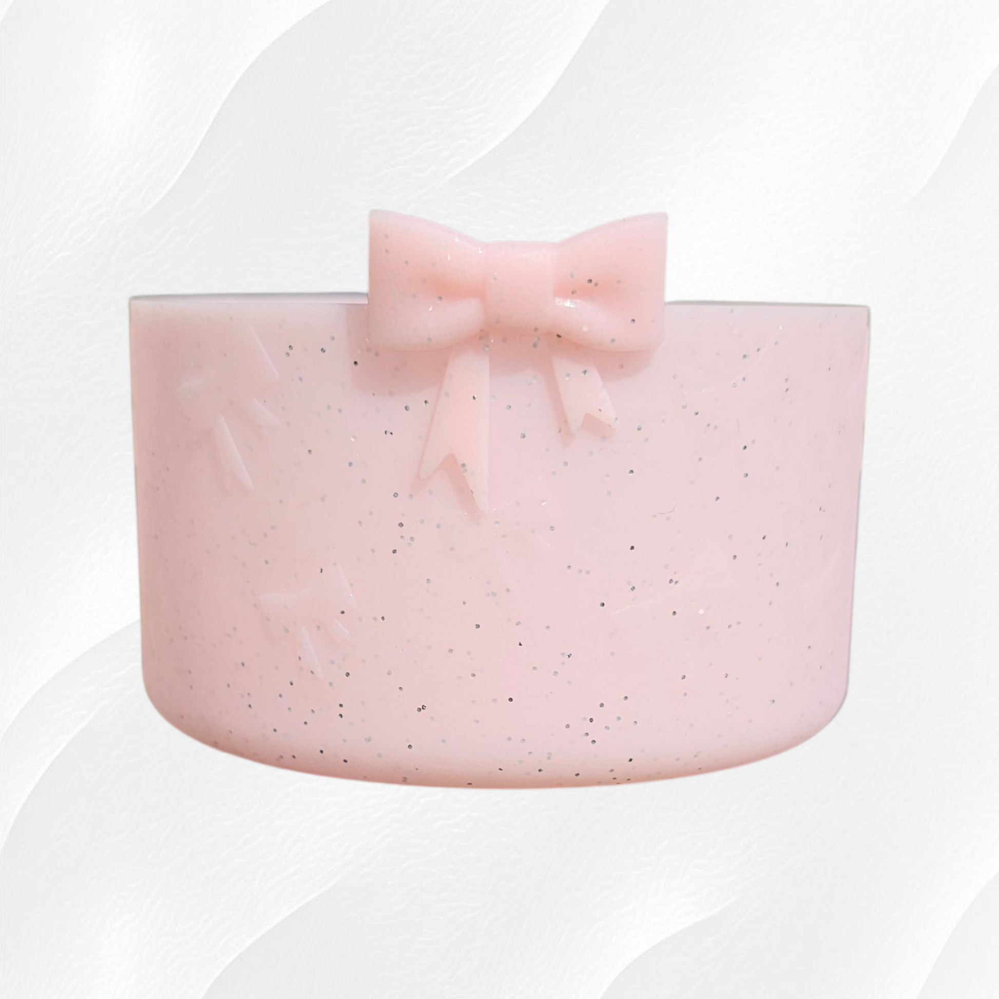 Pink glitter ribbon bow textured 3D silicone tumbler boot. 