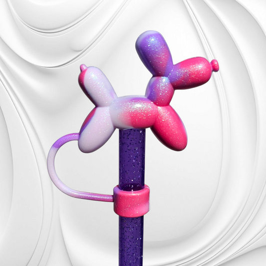 Pink, Light Purple, Purple Swirl Shimmer 3D Silicone Balloon Dog Straw Topper by Southern Creative Glamour 
