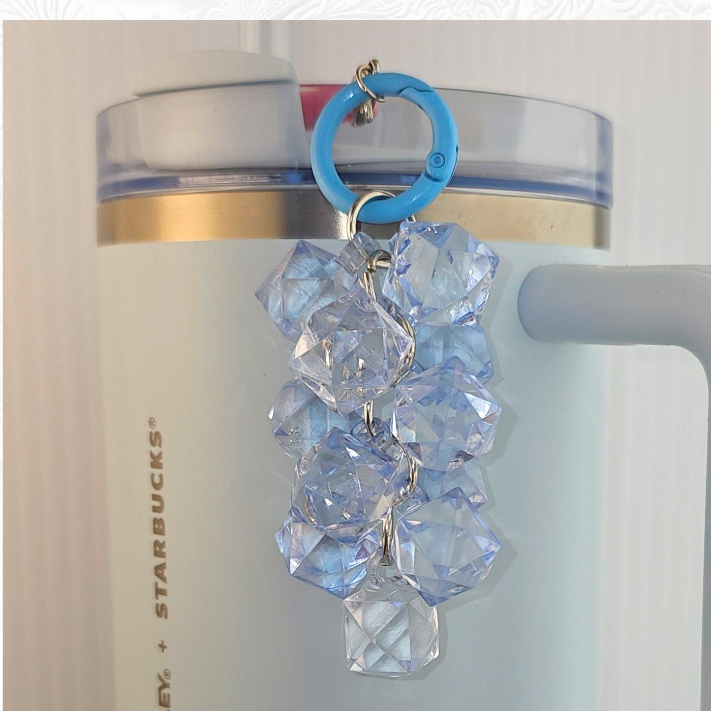 Spring Blue Crystal Beaded Tumbler Charm. Use as a tumbler straw charm or tumbler cup handle charm. 