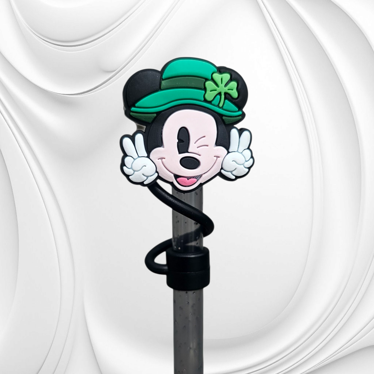 St. Patrick's Day Lucky Mickey Mouse 8mm Silicone Straw Topper. 