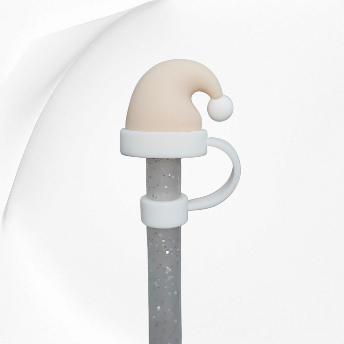 Tan Christmas Santa Hat 3D Silicone Straw Topper. 