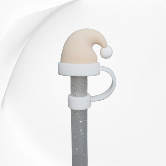 Tan Christmas Santa Hat 3D Silicone Straw Topper. 