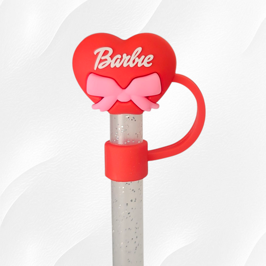 Red heart with bow 10mm 3D Silicone Straw Topper. 