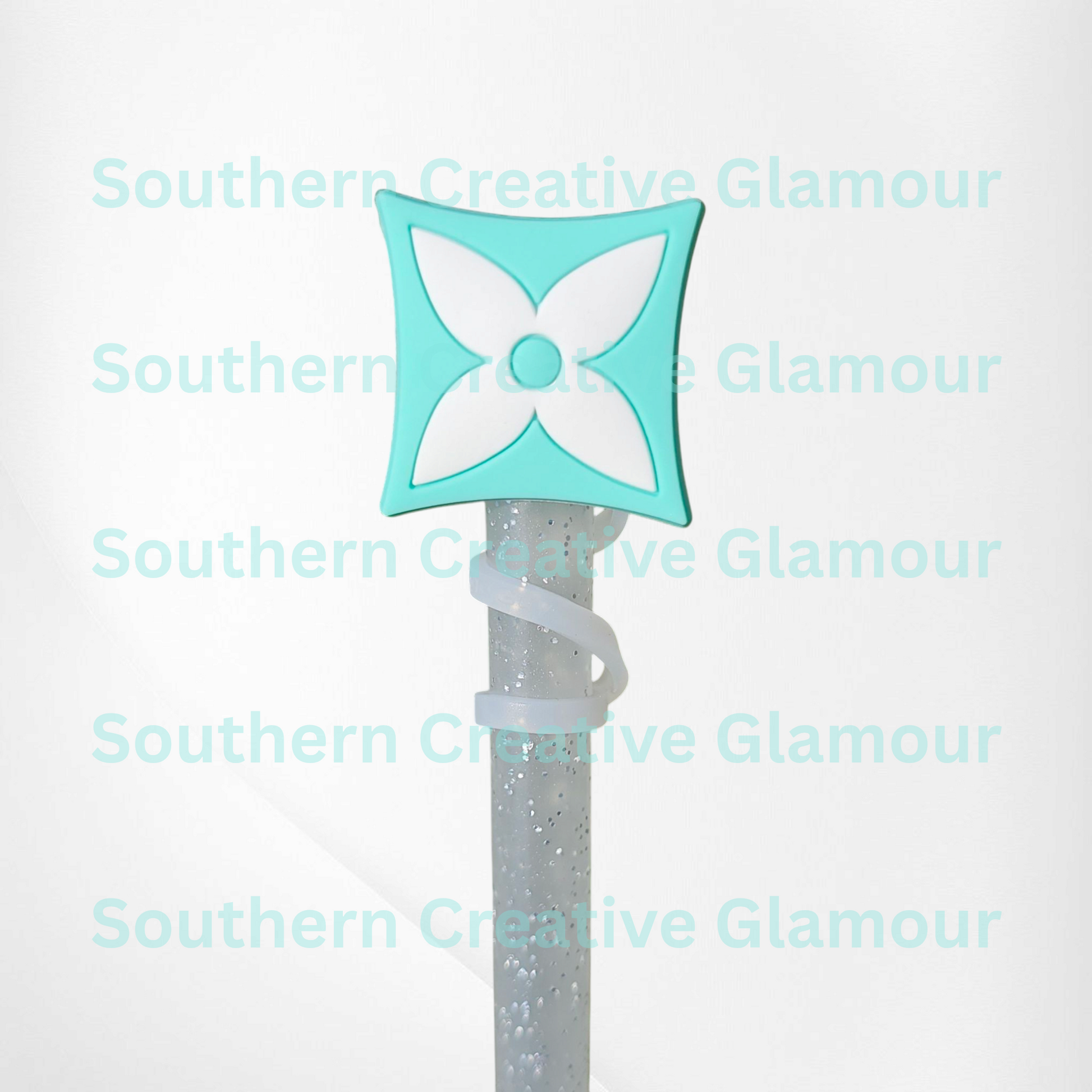 Mint Green and white 4 point star silicone straw topper  - straw cover. 