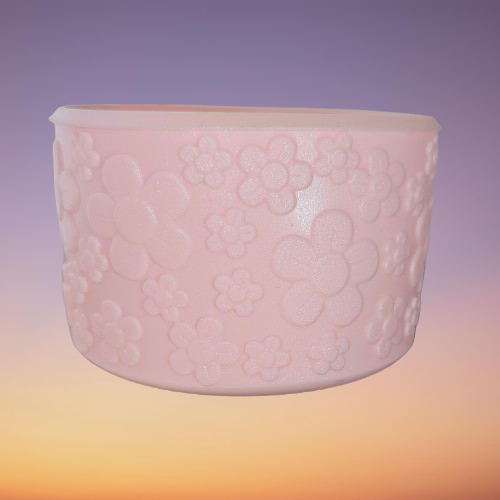 Pear Pink Shimmer Flower Textured Silicone Tumbler Boot. Fits 32oz-40oz tumblers. 