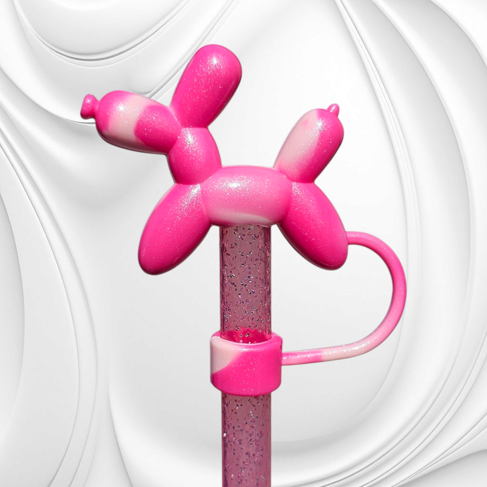 Barbie Pink Shimmer 3D Silicone Balloon Dog Straw Topper. 