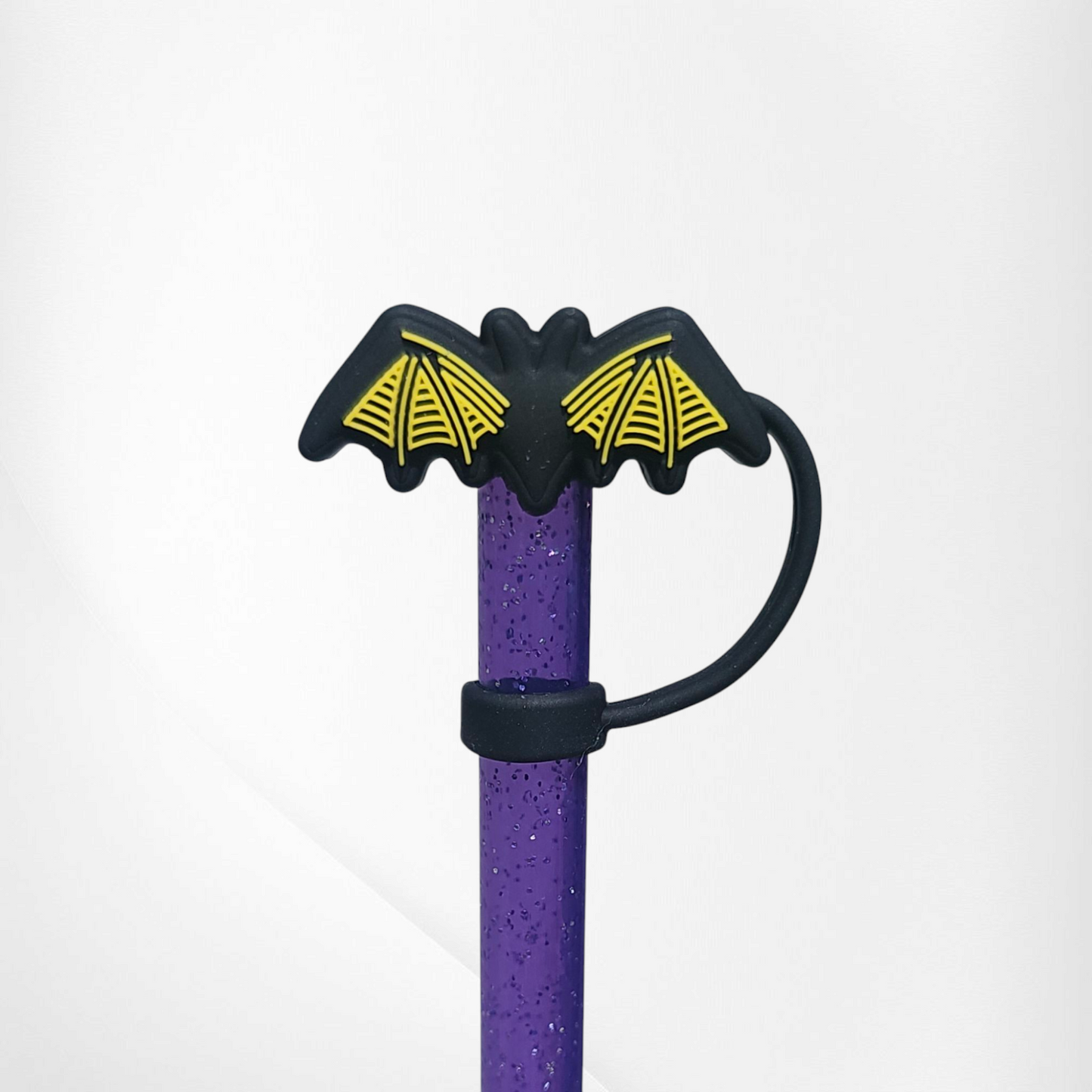 Black and Gold Textured Halloween Bat 3D Silicone Straw Topper 