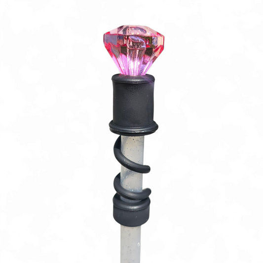 Hot Pink Diamond  | Black Silicone 10mm Straw Topper Base 