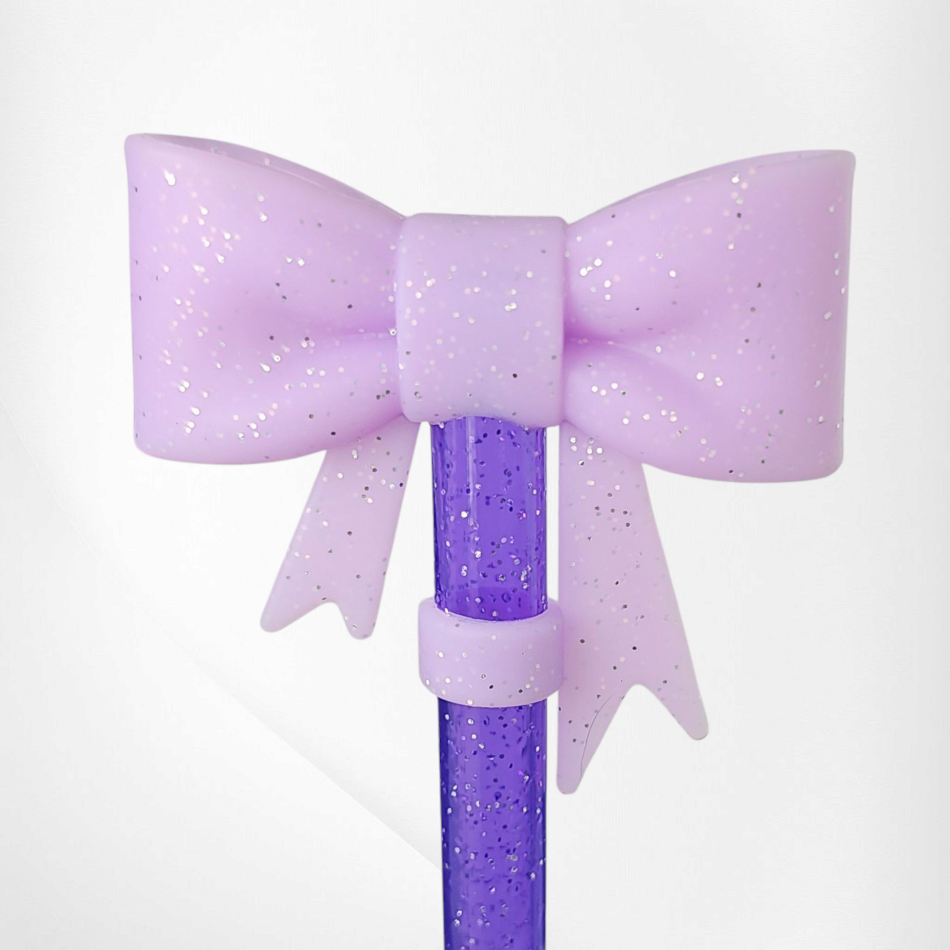 Coquette Ribbon BOW 3D Silicone Straw Topper  - Purple Glitter 