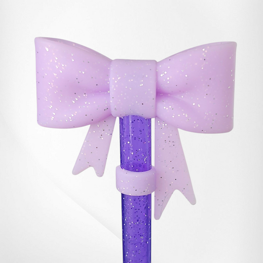Coquette Ribbon BOW 3D Silicone Straw Topper  - Purple Glitter 