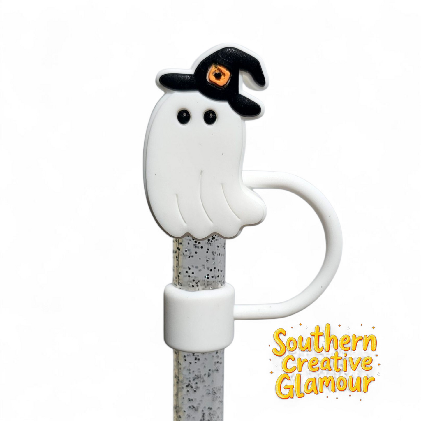 Witchy Ghost 10mm Silicone Straw Topper by Southern Creative Glamour 