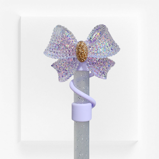 Glitter Purple and gold croquet ribbon bow silver straw topper  - straw cover by Southern Creative Glamour 