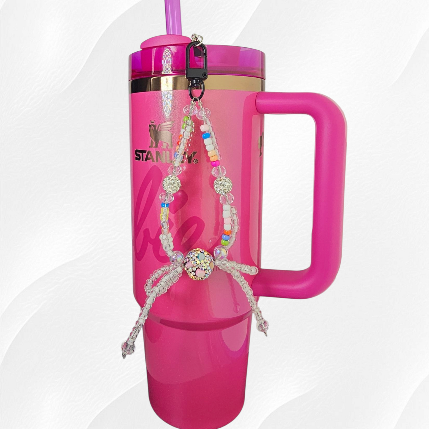 Beaded Glitter Bow Tumbler Straw Charm