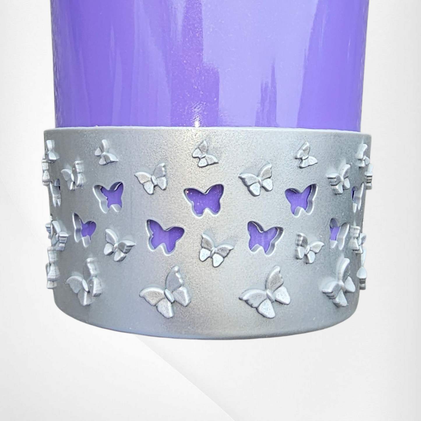 Silver Shimmer 3D Butterfly Silicone Tumbler Boot 