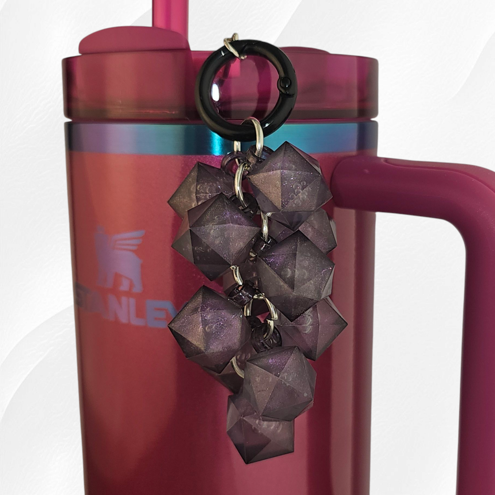 Plum Purple and Black Crystal Beaded Tumbler Charm. Use as a tumbler straw charm or tumbler cup handle charm. 